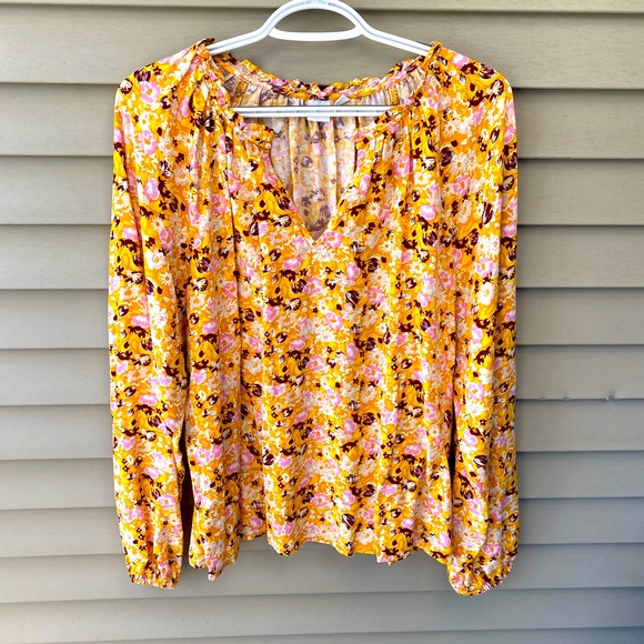 GAP Mustard Floral Long Sleeve Blouse - Women’s Size L - Picture 1 of 10